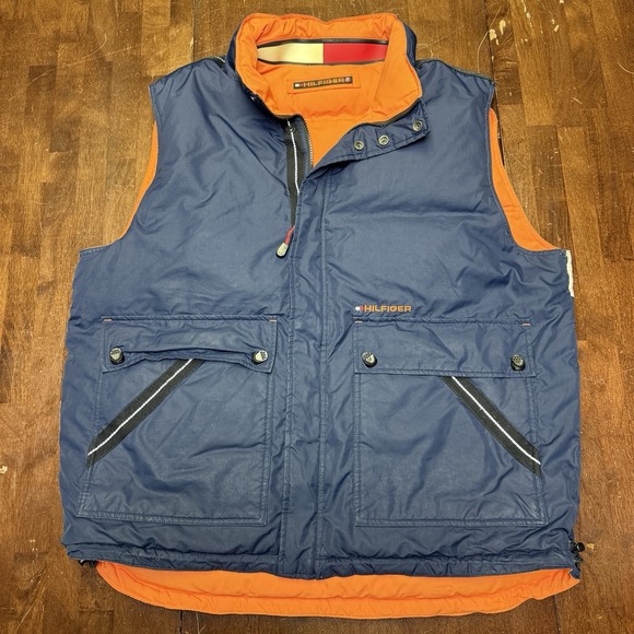 Tommy Hilfiger Other - Vtg Tommy Hilfiger Vest Mens XL Navy Orange Reversible Down Puffer Colorblock